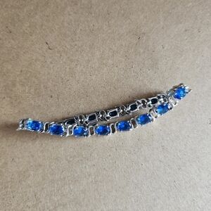 18KGP white-toned clear blue oval crystals sapphire tennis bracelet
